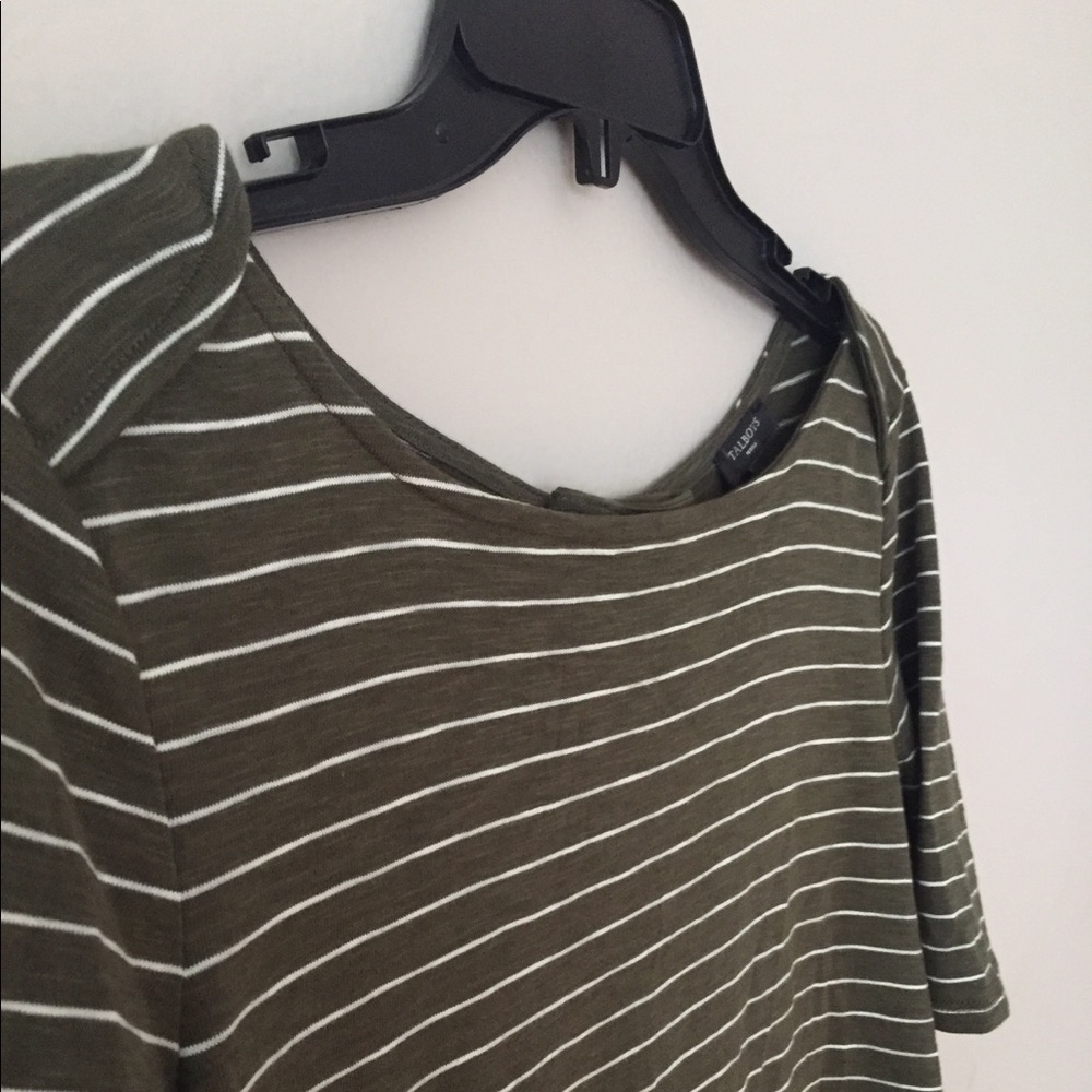 Talbots Petites Green White Striped Flowy Top - Picture 3 of 9